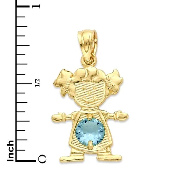10k Solid Gold Newborn Baby Girl Pendant with Birthstone of Choice for Necklace - Picture 5 of 16